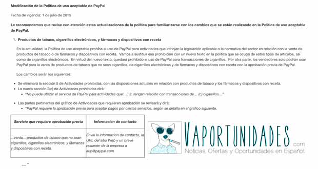 Paypal prohibe cigarrillos electronicos